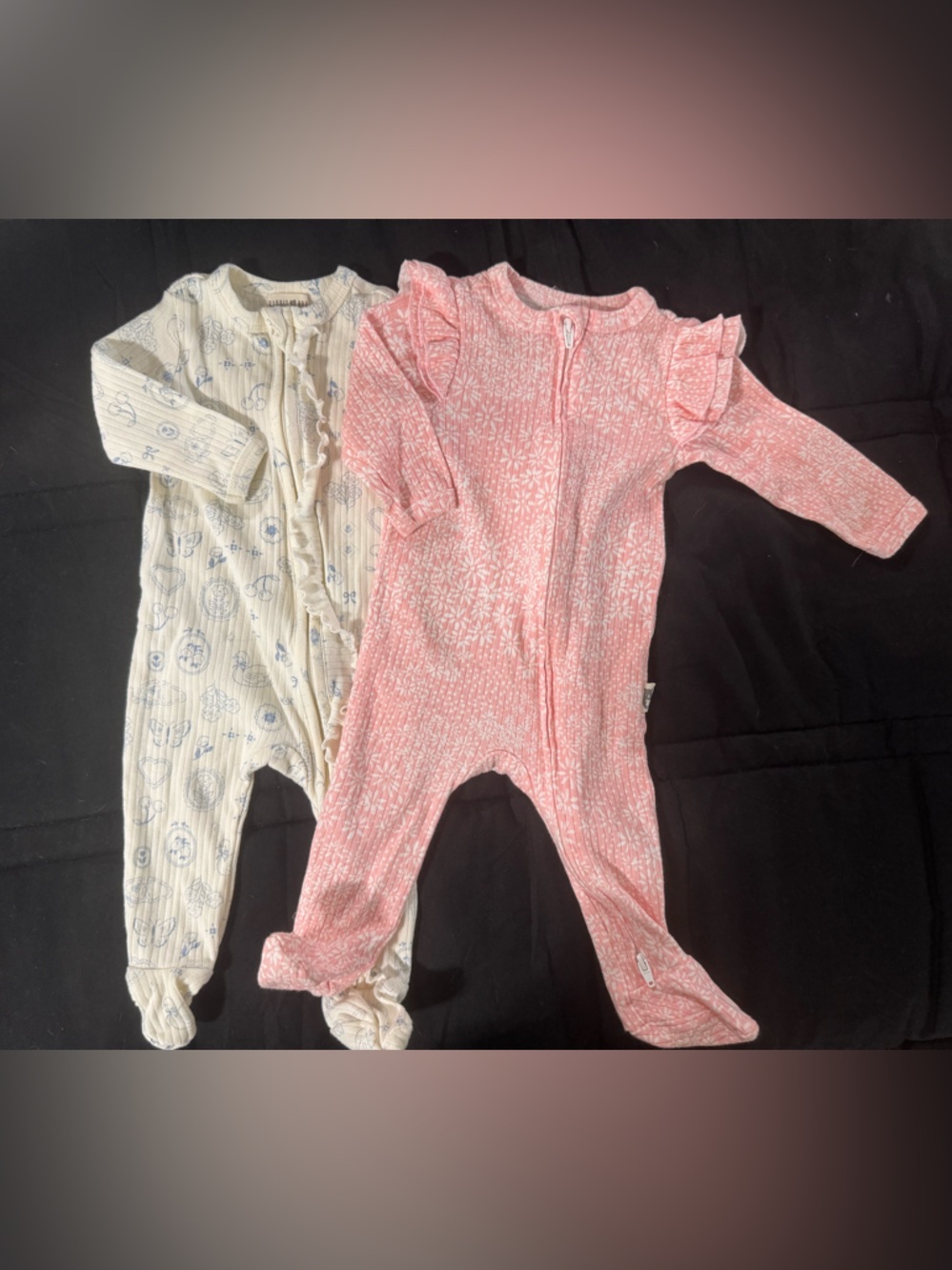 Rabbit + Bear Ruffle Shoulder Pink and White Footed One-Piece set for Kids